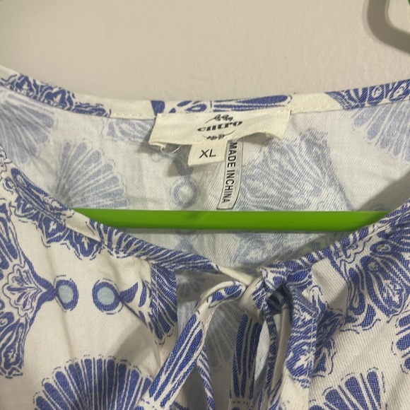 Entro Blue and Cream Floral Boho Puff Sleeve Blouse Size XL - Picture 3 of 6